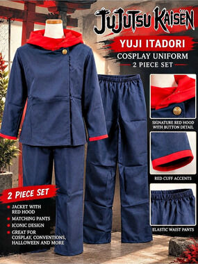 Yuji Itadori Cosplay Uniform 2 Piece Set Blue & Red Large